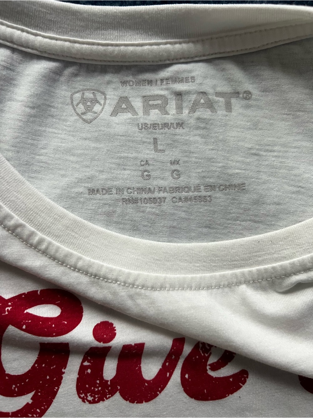 Ariat White Muscle Tank with Red 'Give 'em Hell' Graphic - Picture 3 of 3